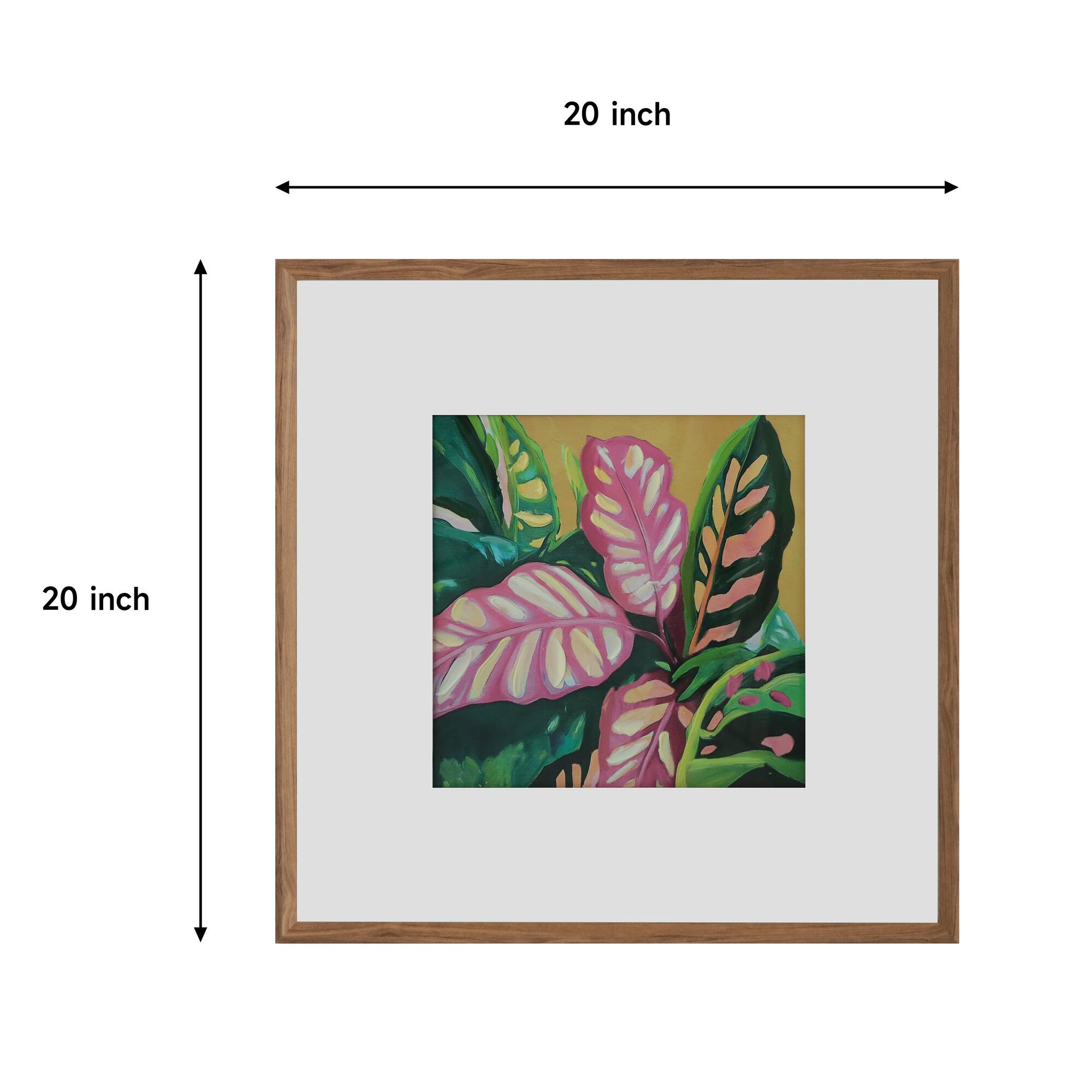 20" x 20" Pink & Green Calathea Leaf Wall Décor in Woodgrain Frame by Ashland®